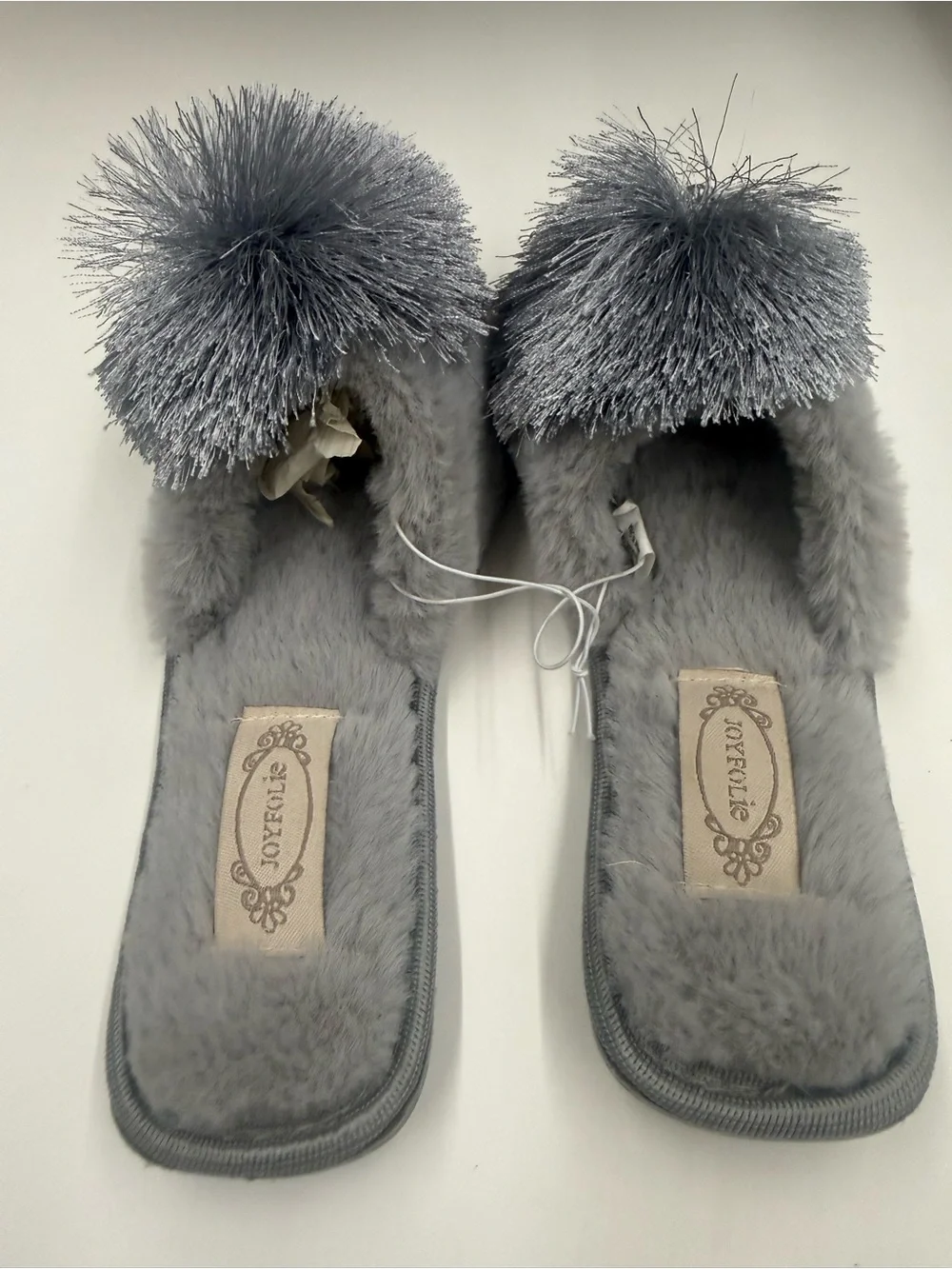 Joyfolie Girls Cozy Pom-Pom Grey Slippers 11 Y